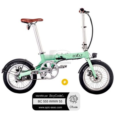 Pack Vélo à assistance électrique pliant CITY 4 SPEED 16" vert + Marquage BicyCode